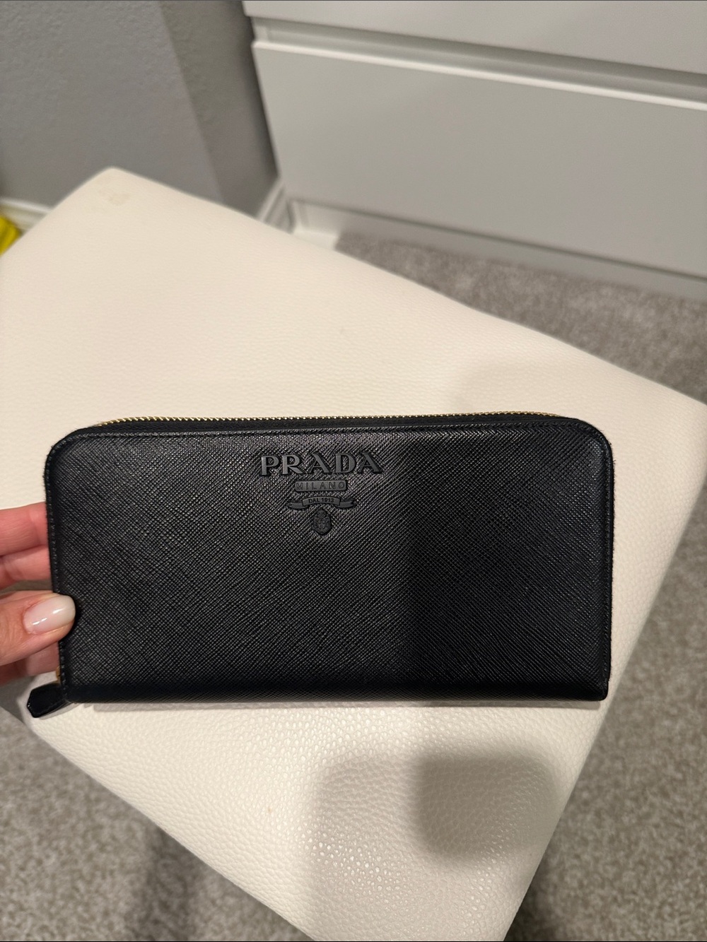 Brand new Prada Black Saffiano Zip-Around Wallet with Gold Hardware